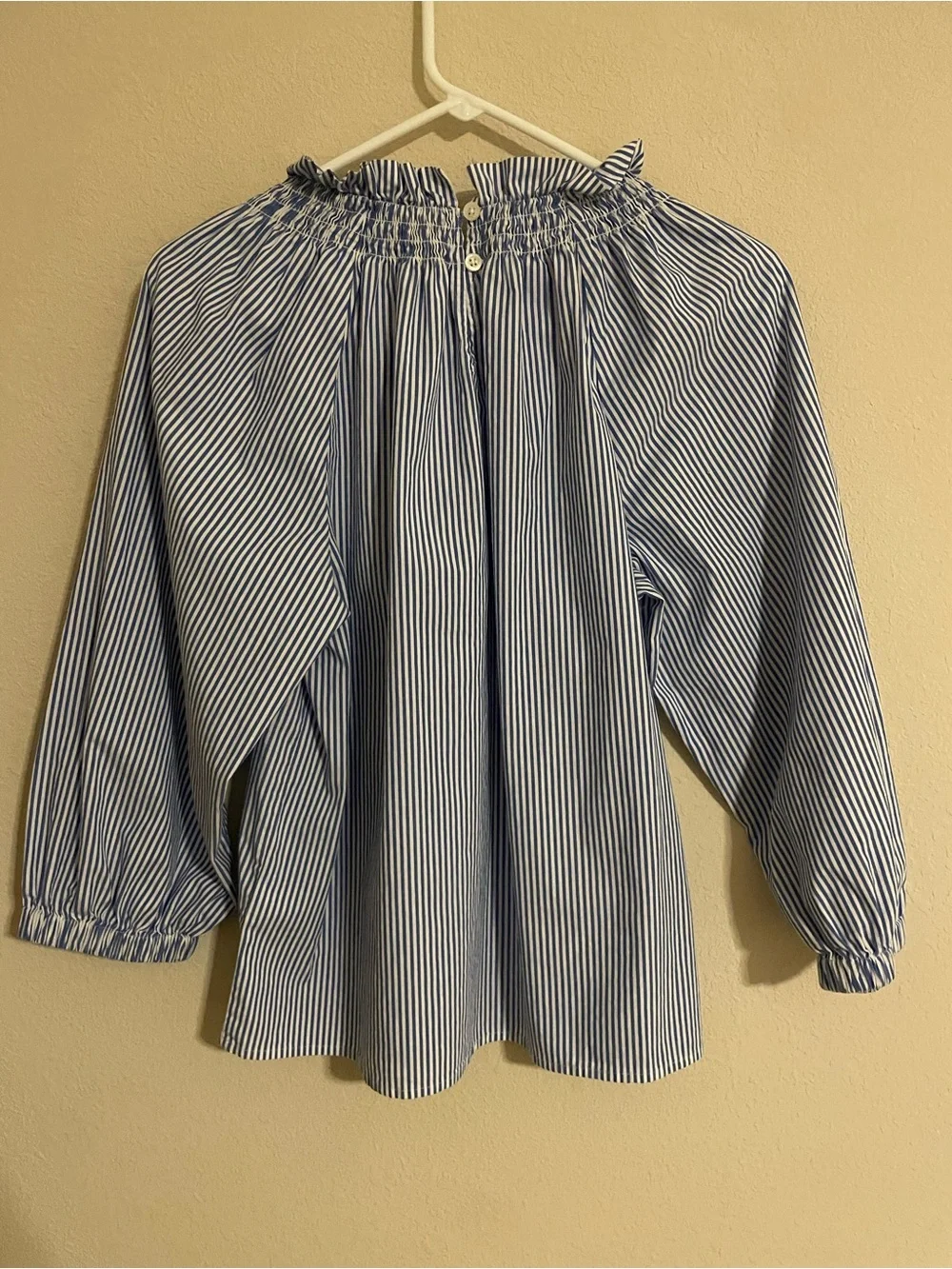 J Crew Smocked Neck Cotton Striped Blouse  Size Small